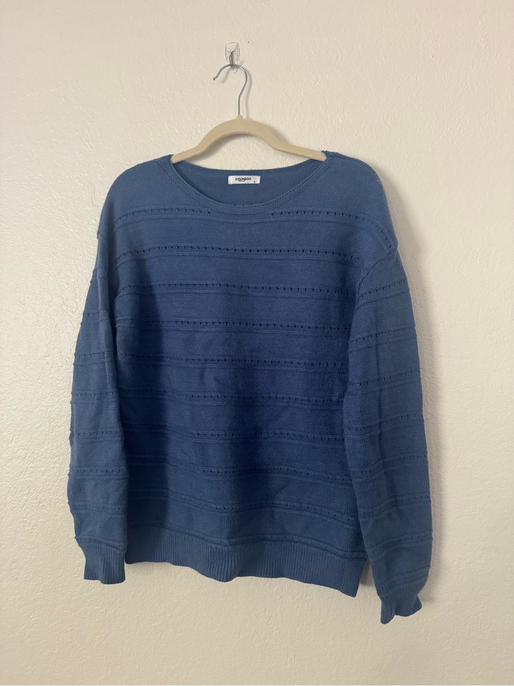 zeagoo Blue Textured Crewneck Sweater